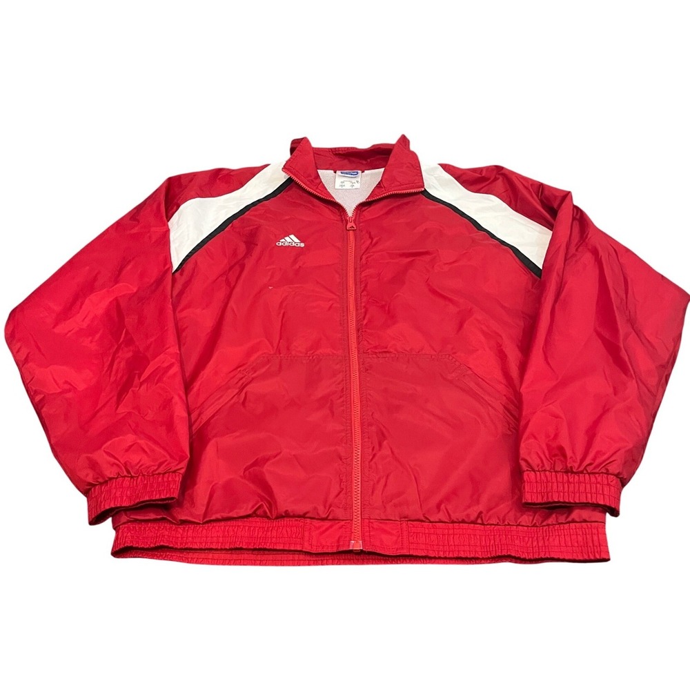 Adidas Track Jacket Mens Large Red White Full‎ Zip Mesh Lined Windbreaker